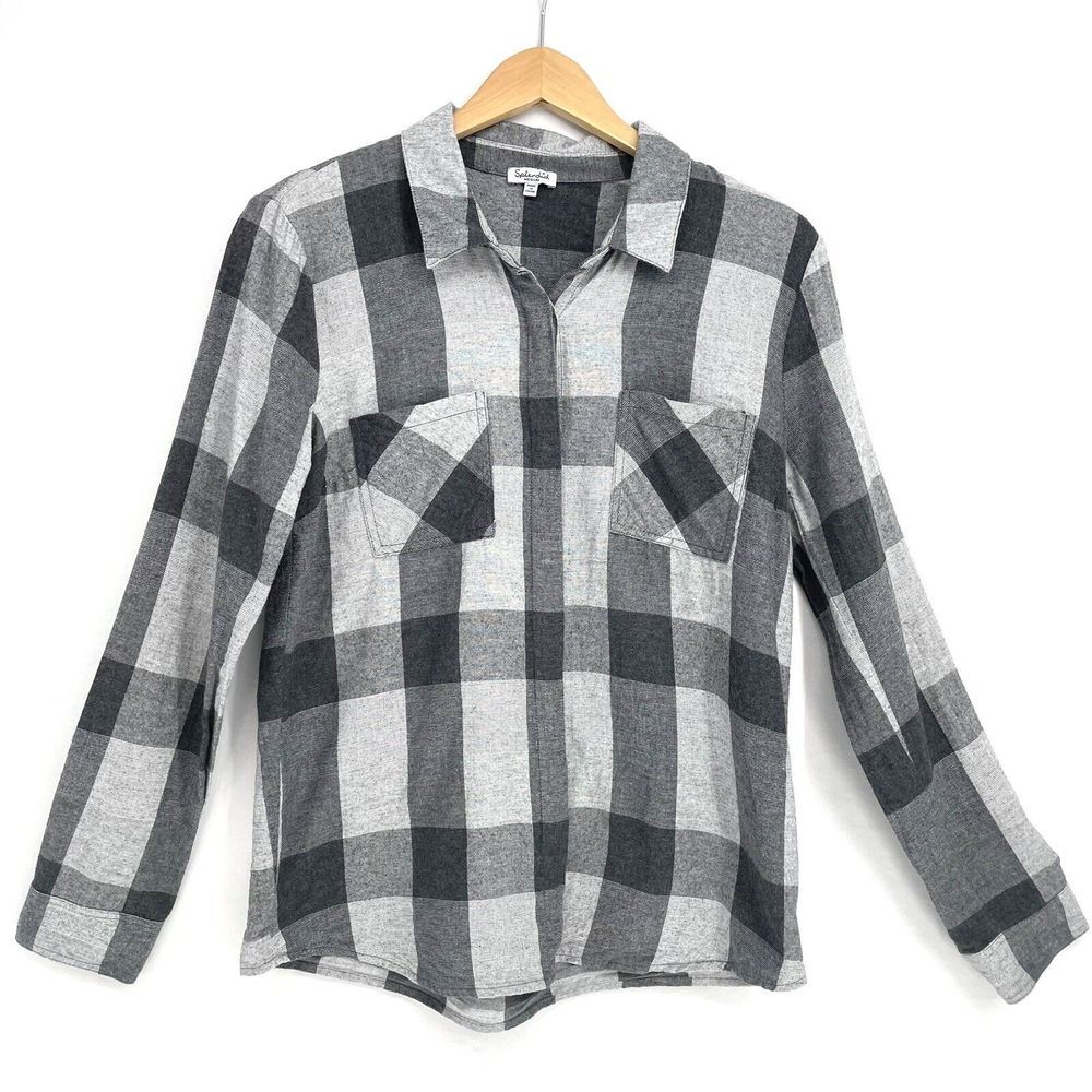 Splendid Flannel Cotton Plaid Shirt Womens Size Medium Button‎ Front Soft Warm
